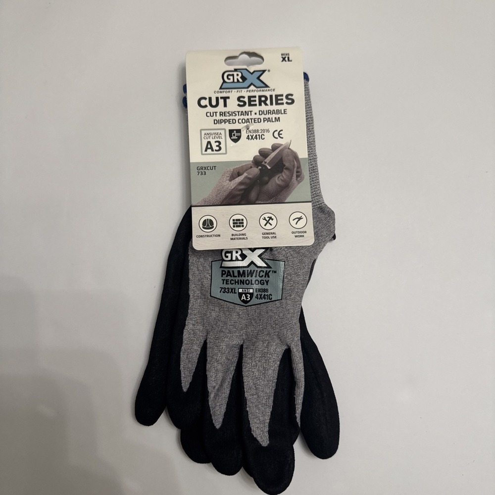 GRX Cut Series Work Gloves 10 Pairs Mens XL A3 Cut Resistant Dipped Palm 733XL - Picture 2 of 5